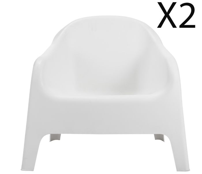 lot de 2 fauteuils de jardin en polypropylène coloris blanc - longueur 76 x profondeur 74 x hauteur 70 cm