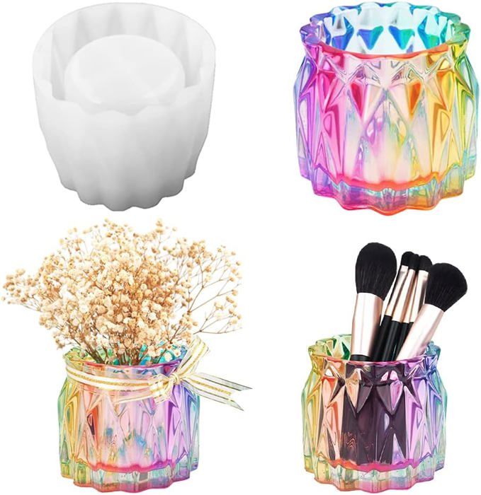 Lot De 2 Moules En Silicone Avec Couvercle YODOYO – Idéal Pour Pots De Fleurs En Béton, Cactus, Plantes Grasses, Bougies Et Rangement Déco