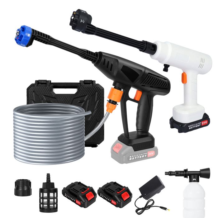 Nettoyeur Haute Pression Sans Fil 3000W - 200 Bars, Buse 6 En 1 - Pour Voiture, Terrasse, Jardin - Avec 2 Batteries