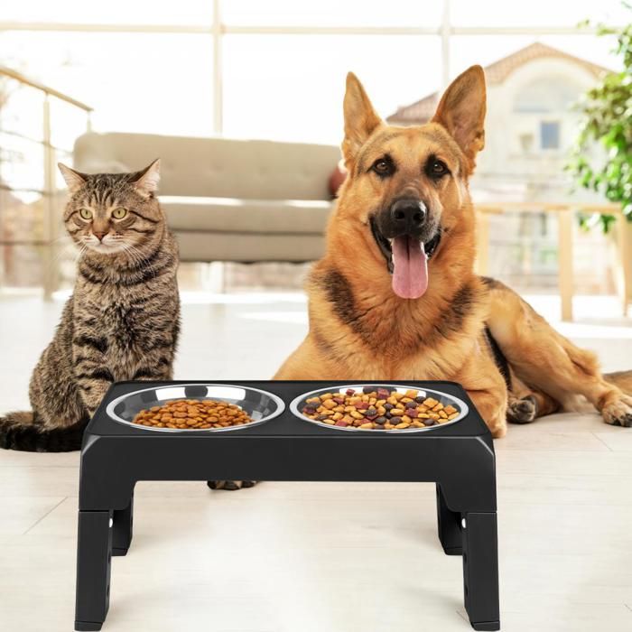 Comparer les prix de JEOBEST Gamelle pour chien et chat (2 gamelles en inox) hauteur réglable avec pieds antidérapants noir