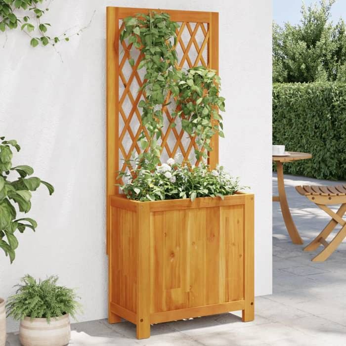 vidaXL Jardinière avec treillis 55x29 5x132 cm bois massif d'acacia jardinière de jardin jardinière de patio boîte à 364900 - vue 2