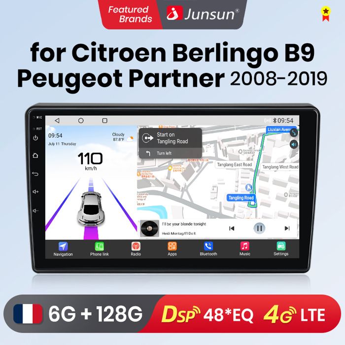 Autoradio Android Pour Citroën Berlingo/Peugeot Partner — écran 9", CarPlay, 4G+64G, Neuf