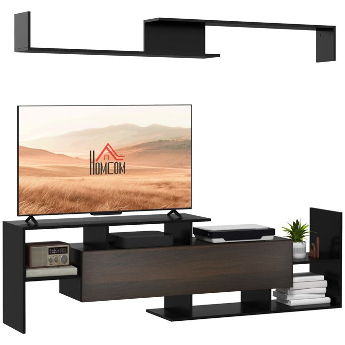 Ensemble meuble TV - HOMCOM - banc et étagère murale style contemporain 1536L cm - noir