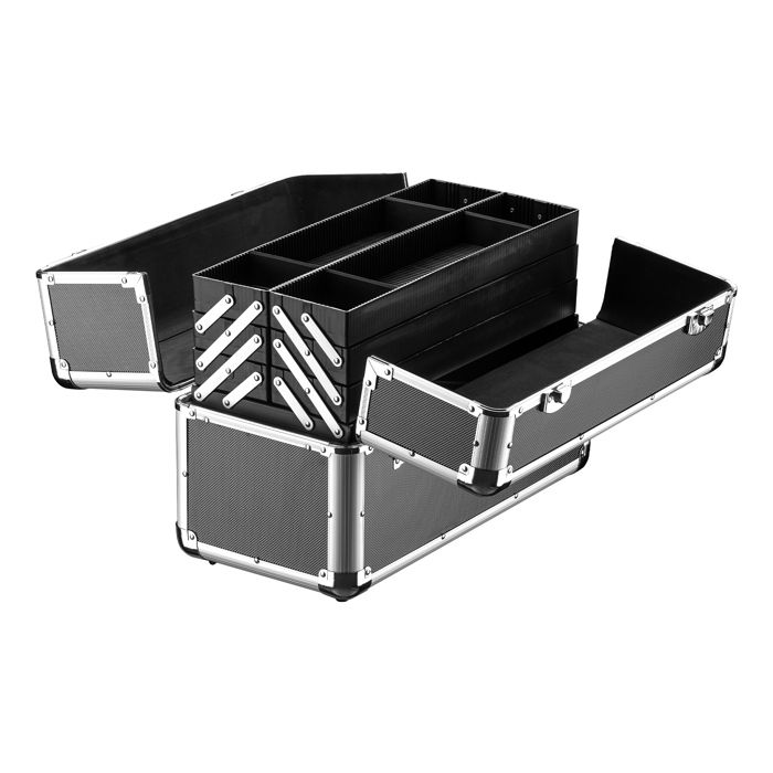 Boîte à outils - WILTEC - 45 x 32 x 225 cm - Cadre alu & coins acier - Corps ABS - 4 compartiments