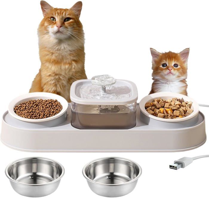 Comparer les prix de 3 in1 Mangeoirs et Abreuvoirs pour ChatsGamelle Chat Pompe Fontaine a Eau ChatGamelle pour Chat Incliné à 15°Fontaine (Gris)