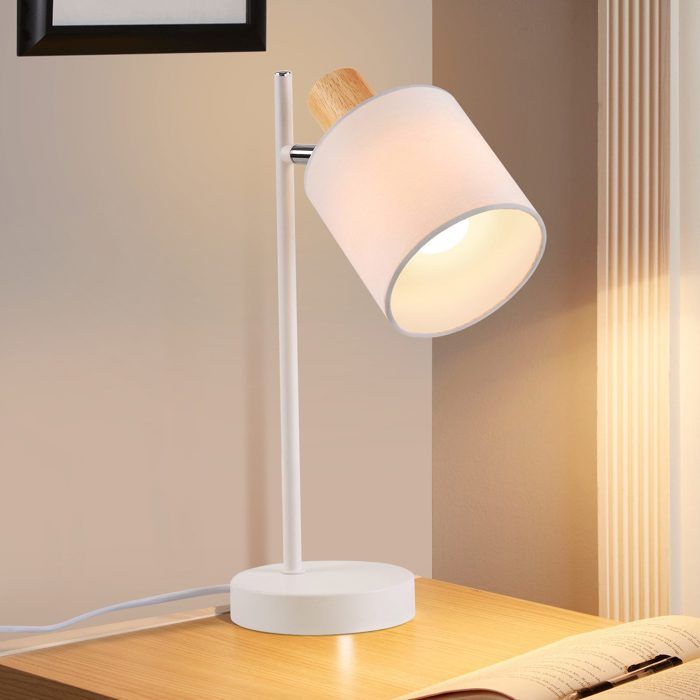 Lampe de table - NETTLIFE - Vintage 35 5 cm - Culot E14 - Abat-jour tissu blanc - Structure métal