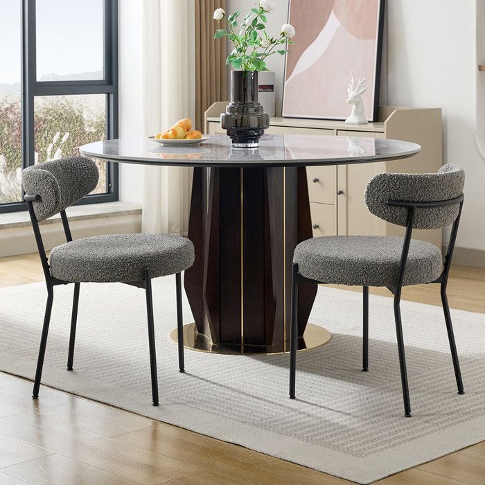 Lot de 2 chaises de salle à manger - Scandinave - Gris - Assise rembourrée - Pieds en métal - 50x50x75cm