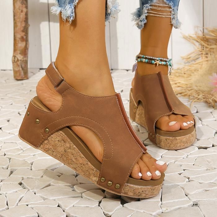 Talon Compensé Chaussure Semelle Liege Sandales Compensées Pour