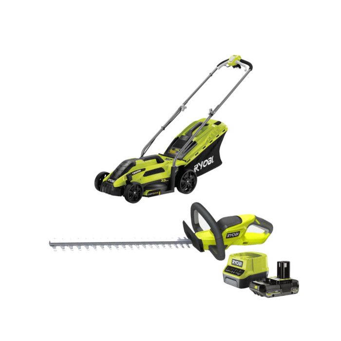 Pack RYOBI Tondeuse électrique 33cm RLM13E33S Taille haies 18V One+ OHT1845 Batterie 2 0Ah et chargeur - vue 1