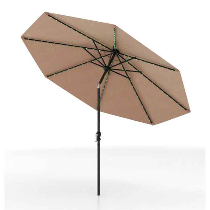 GOPLUS Parasol Extérieur 300 CM Inclinable avec 96 Lampes LED Solaires 8 Baleines pour Jardin Balcon Sans Base Chocolat