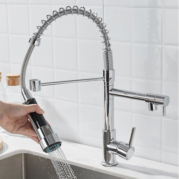 Robinet cuisine Robinet Mitigeur Ressort acier inoxydable Rotatif 360° 2 Modes pulvérisation Douchette extractible