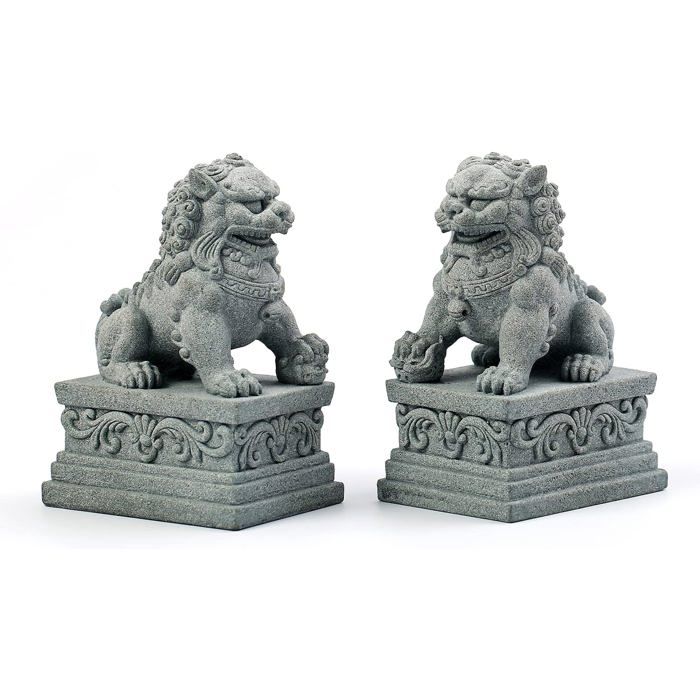 ®RisingFF Paire de statues de chien Fu statues de lion gardien statues de pierre de chien Fu