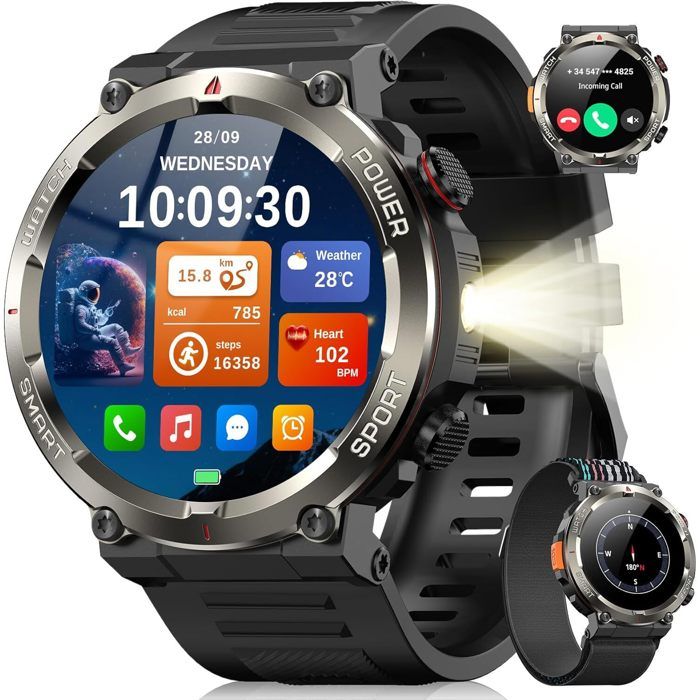 Blackview Montre Connectée Homme avec 145 Écran/LED Lampe/960mAh Batterie100+ Modes SportifsMoniteur de Santé pour Android iOS