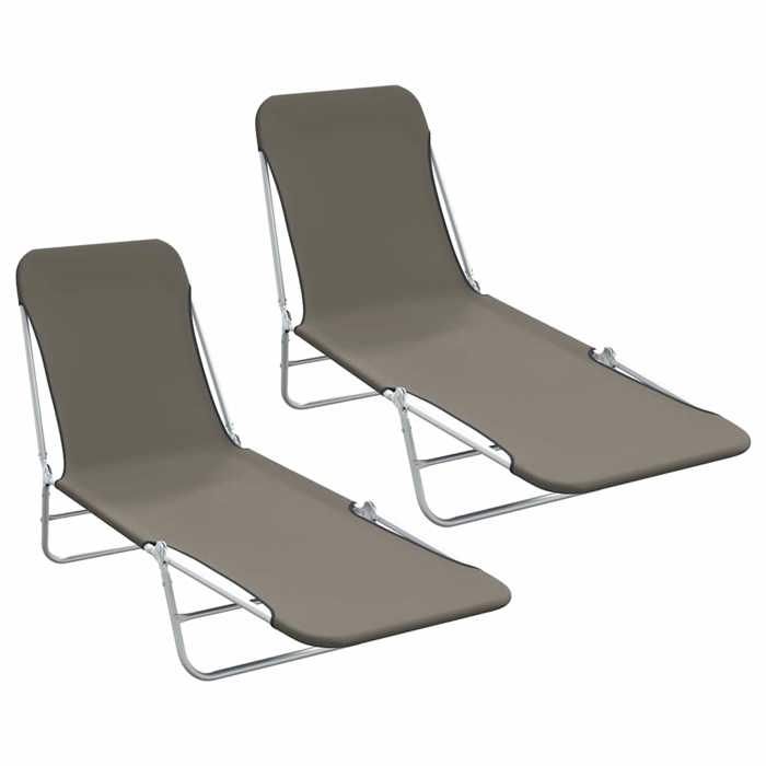 Bon marché - Transat - Chaises longue - Confortable -s design pliables lot de 2 Acier et tissu Gris plds254981