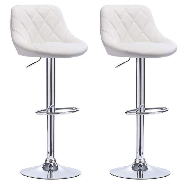 Tabouret de Bar Lot de 2 Chaise Haute Bar Tabouret en Similicuir Réglable en Hauteur avec Dossier Repose-Pieds Blanc