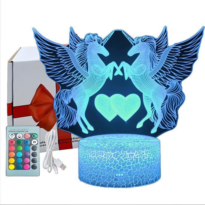Licorne fille Lampe de nuit Lampe de chevet LED Lampe USB Veilleuse Illusion 16 Couleurs Changeantes avec Télécommande