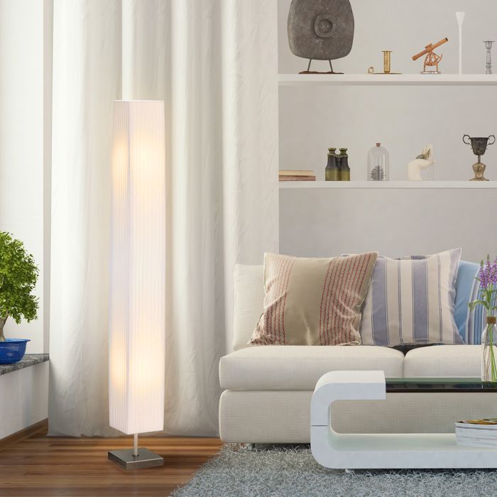 Lampe lampadaire colonne sur pied decoration salon moderne lumière tamisée 40 W 14L x 14l x 120H cm inox blanc