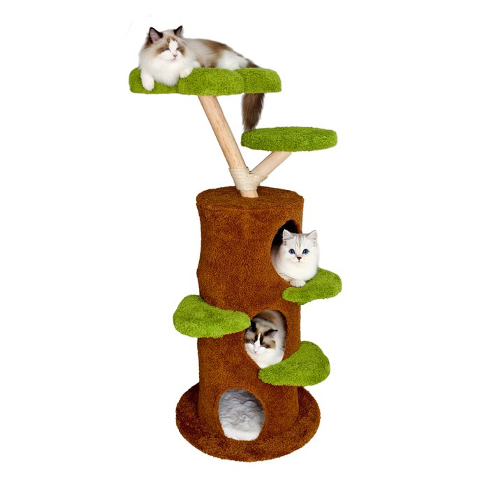 Meilleurs prix pour Arbre à Chat de Hauteur de 148 cm - BingoPaw - Centre dactivités pour Chats avec 2 Plateformes et 3 Niches - Vert et Marron