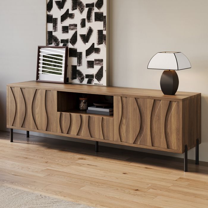 Meuble TV 3 portes Armoire TV Meuble TV de salon Buffet 3 portes 160 x 35 x 46 cm Style rétro Panneaux de particules Brun