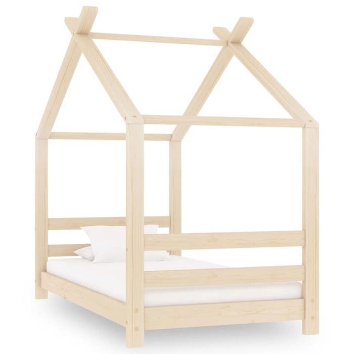 Cadre de lit denfant en bois de pin - Happiness - 70x140 cm - Pin massif - Brun - Style cabane - Robuste et durable