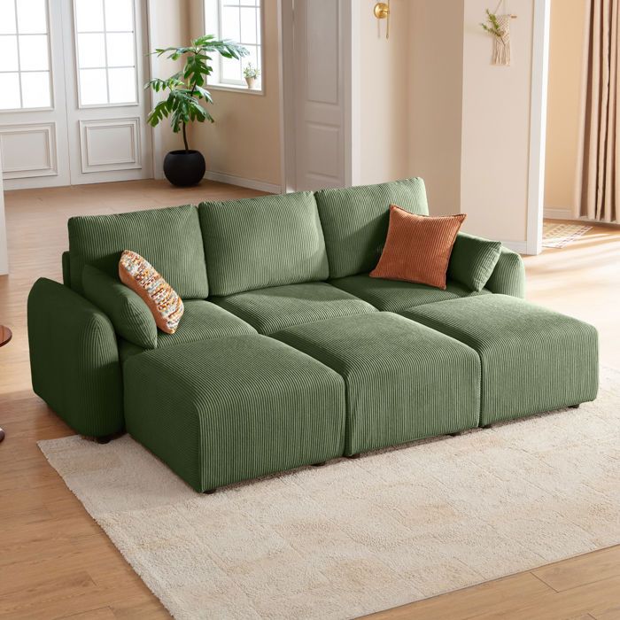 JINOVIA Canapé modulable convertible sleeper sofa en velours côtelé – Vert