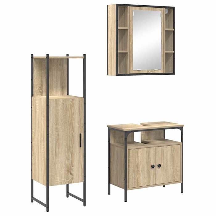Bois Meuble de salle de bain moderne JILL Set Pour maison avec étagère 3 pcs Marron 33x33x120.5 cm BB56