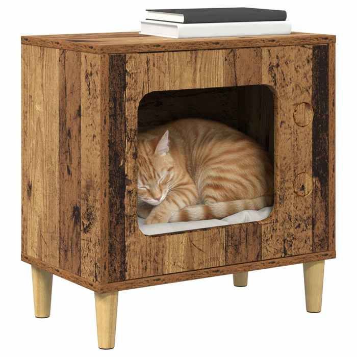 Sarazyj®Niche - Marron Maison pour chat - Bois Ancien - 51 x 30 x 52 cm - bois dingénierie - 53002