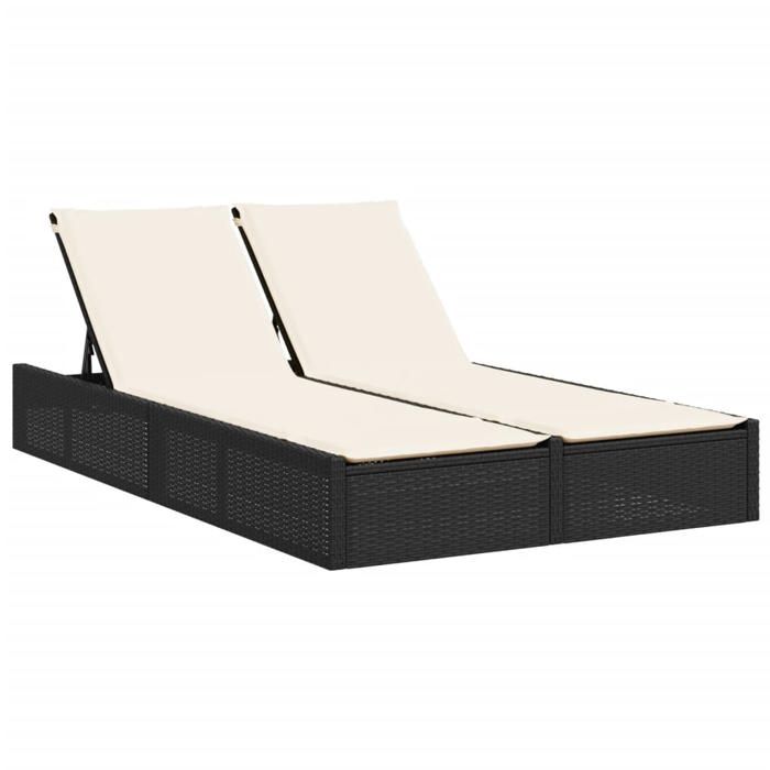 SALE 2026Transat de soleil/plage - Chaise longue double avec coussins noir - Résine tressée123x200x28/46/61/72cm 27 Kg 1470555