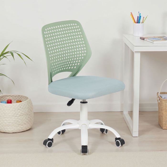 Chaise de Bureau pour Enfant JADE Verte Pivotante Sans Accoudoirs Assise Rembourrée et Réglable en Hauteur Chaise de Bureau pour Enfant JADE Verte Pivotante Sans Accoudoirs Assise Rembourrée et Réglable en Hauteur