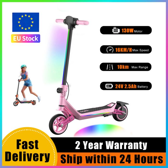 Trottinette Électrique Pliable Tout-Terrain pour Enfants 8-16 AnsDouble Suspension Confort130W16 km/h10 km dAutonomie Rose