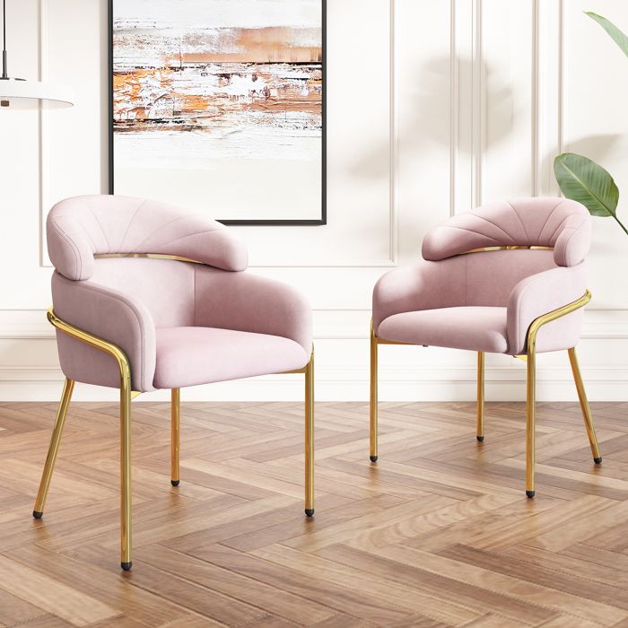 Esszimmerstuhl einzeln leichter Luxus Wohnzimmer Schlafzimmer Freizeitstuhl mit vier Metallbeinen Samt Rosa