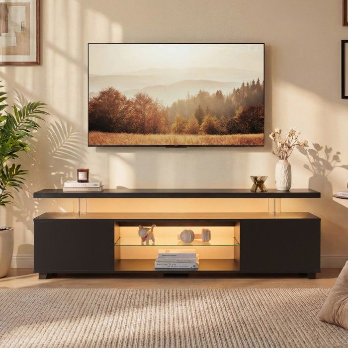 Meuble TV pour TV LED 60 pouces centre de divertissement jeux vidéo console multimédia avec rangement latéral salon noir 130x40x48cm Meuble TV pour TV LED 60 pouces centre de divertissement jeux vidéo console multimédia avec rangement latéral salon noir 130x40x48cm