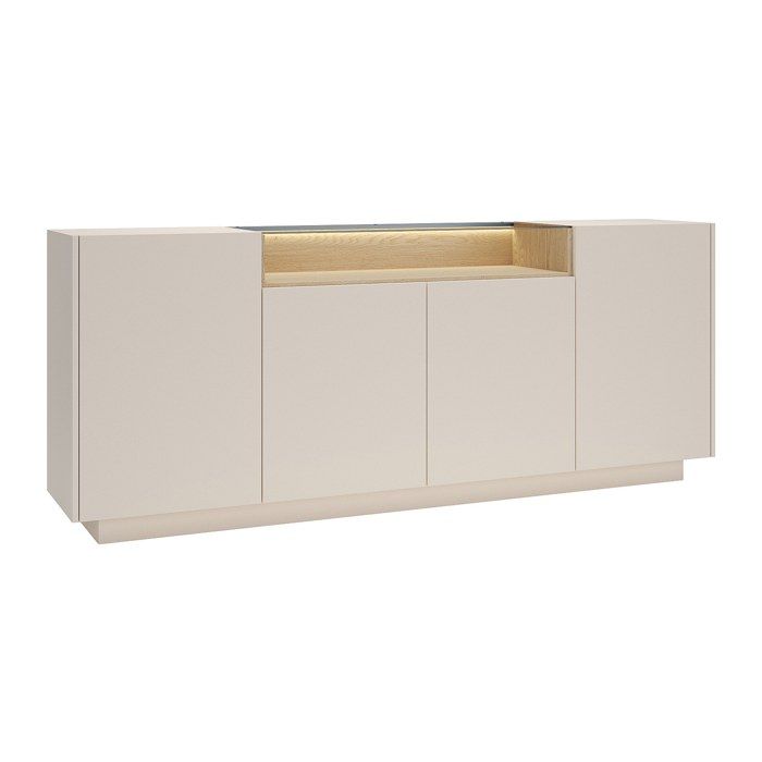 Buffet 4 portes et 1 niche avec LEDs - Beige et naturel clair - ALIVENTO Buffet 4 portes et 1 niche avec LEDs - Beige et naturel clair - ALIVENTO