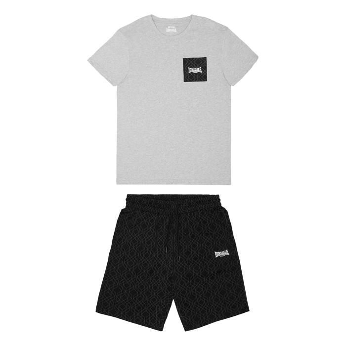 Ensemble T-shirt et short Lonsdale Buston - marl grey/black/white