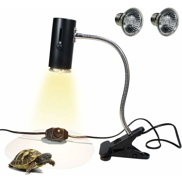Lampe chauffante Tortue Terrestre 1 Ampoules UVA UVB 50W Lampe Chauffante Terrarium Infrarouge Lampe à Pince avec Support de