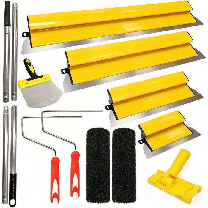 Kit outils Enduit plâtrier Lames à Lisser plaquiste - 10 outils - Acier inoxydable - idéal bande à joint - avec lames de rechange