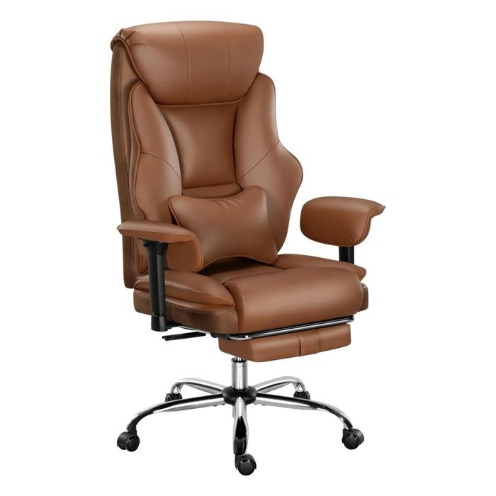 Chaise de bureau ergonomique - WOLTU - Fauteuil de direction - PU - Marron - Appui-tête - Coussin lombaire - Pivotante à 360° Chaise de bureau ergonomique - WOLTU - Fauteuil de direction - PU - Marron - Appui-tête - Coussin lombaire - Pivotante à 360°