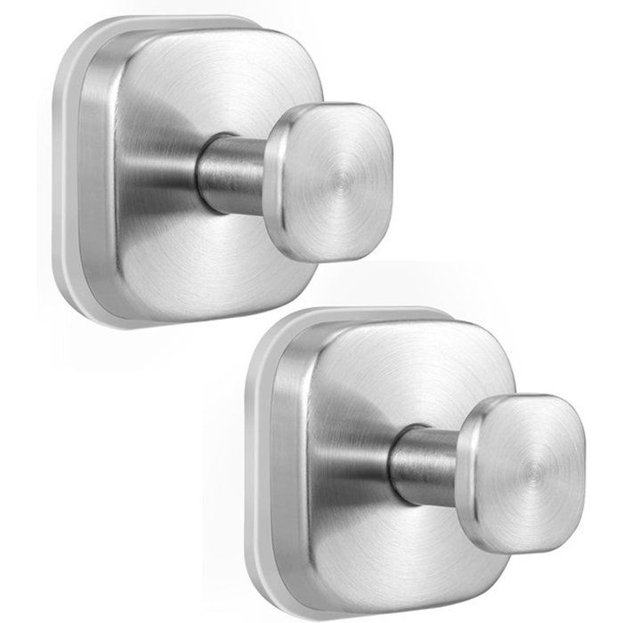 Lot De 2 Crochets Ventouse Douche Sans Perçage Acier Inoxydable Pour Verre/Carrelage Lisse 6 x 6 cm Argent