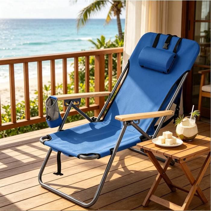 Chaise pliante de jardin confortable avec dossier ajustable 4 positions parfait pour pique-nique