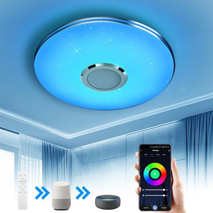 Plafonnier LED - PZCC - Ø30 cm - 36W - 3600 lm - Haut‑parleur Bluetooth Alexa/Google