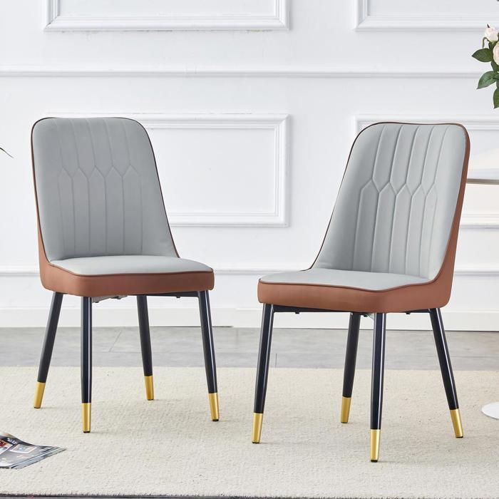 Chaise de salle à manger - KOMHTOM - 43x41 5x89cm - Assise PU rembourrée - Pieds métal noir - Lot de 2 Chaise de salle à manger - KOMHTOM - 43x41 5x89cm - Assise PU rembourrée - Pieds métal noir - Lot de 2