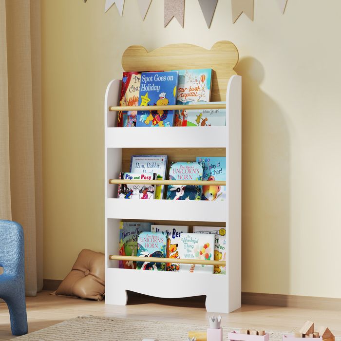 Bibliothèque enfant en bois naturel 55 x 15 x 110 cm avec 3 étagères de rangement