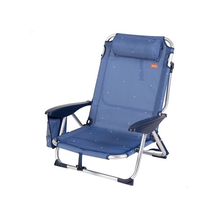 Chaise de plage pliante et inclinable - AKTIVE - 51x45x76 cm - Bleu marine - ALU+Textilene - 4 positions 110 kg