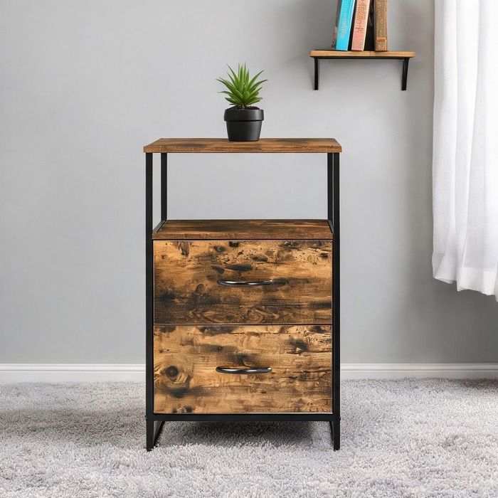 Meuble de rangement en tissu polyester marron 45 x 40 x 70 5 cm design industriel 2 tiroirs 2 étagères ouvertes