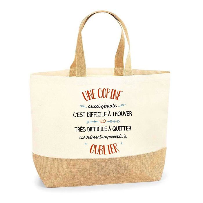 Sac cabas - PLANETEE - Une Copine aussi géniale oublier - Jute - Imprimé en France - Grande contenance
