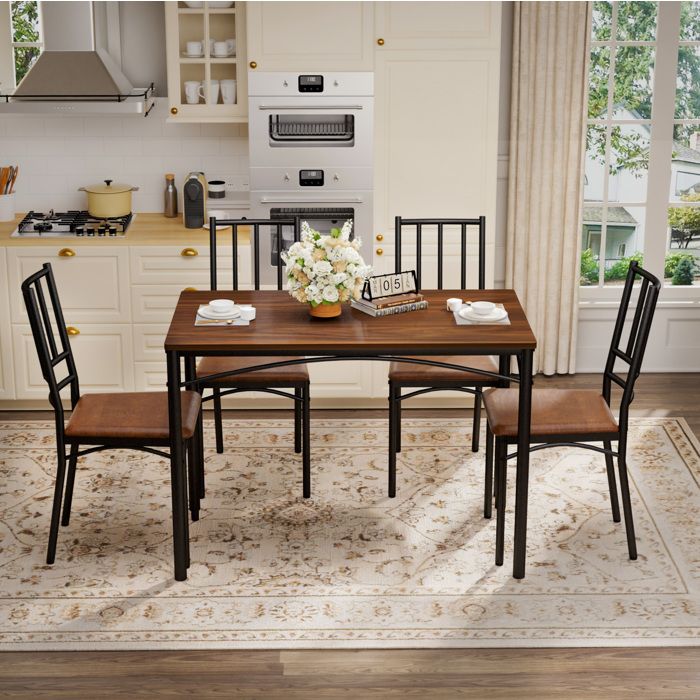 Ensemble table et 4 chaises style industriel 110 x 60 x 76 5 cm couleur noyer