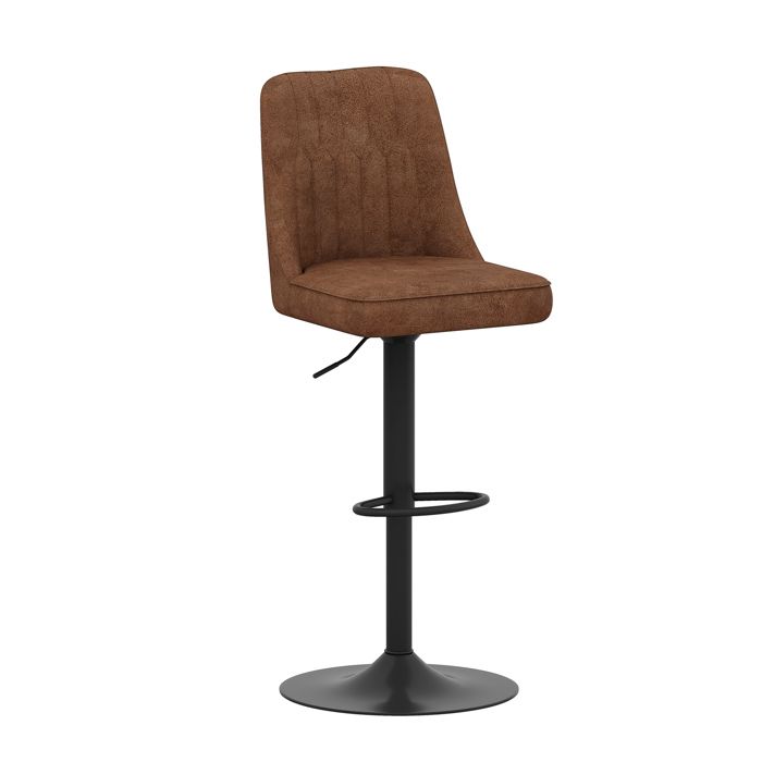 Ensemble de bar – Table haute ronde en verre 89 cm – 2 tabourets pivotants réglables – Marron et noir
