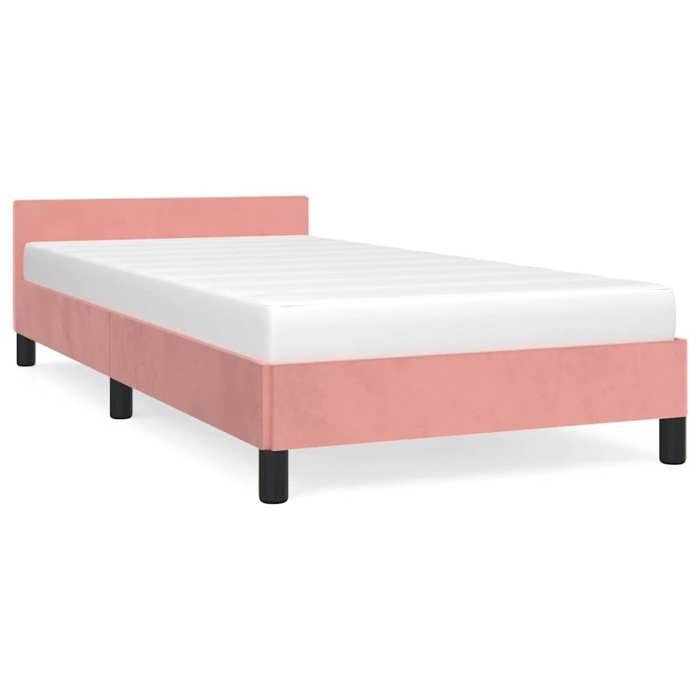 Cadre de Lit et Tête de Lit sans matelas 1 place Rose 90x190 cm avec sommier à lattes inclus et velours doux pour Chambre EU304053
