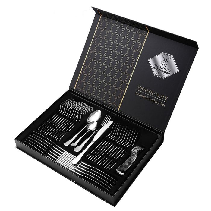 7magic ménagère 48 pièces ensemble de couverts en acier  - Lazozo -  inoxydable pour 12 personnes avec boîte cadeau argent