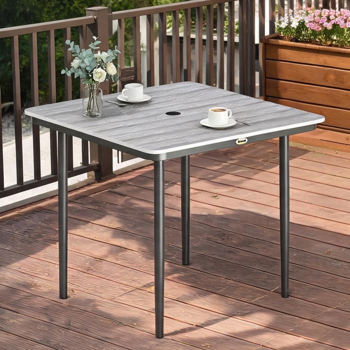 Ensemble Table Chaise De Jardin en Métal composite bois plastique Gris Clair 85 x 85 x 72.5 cm